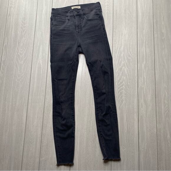 MADEWELL WOMEN'S GRAY STRETCHY RAW HEM 9 INCH MID RISE SKINNY JEANS SIZE 25 - Picture 1 of 9